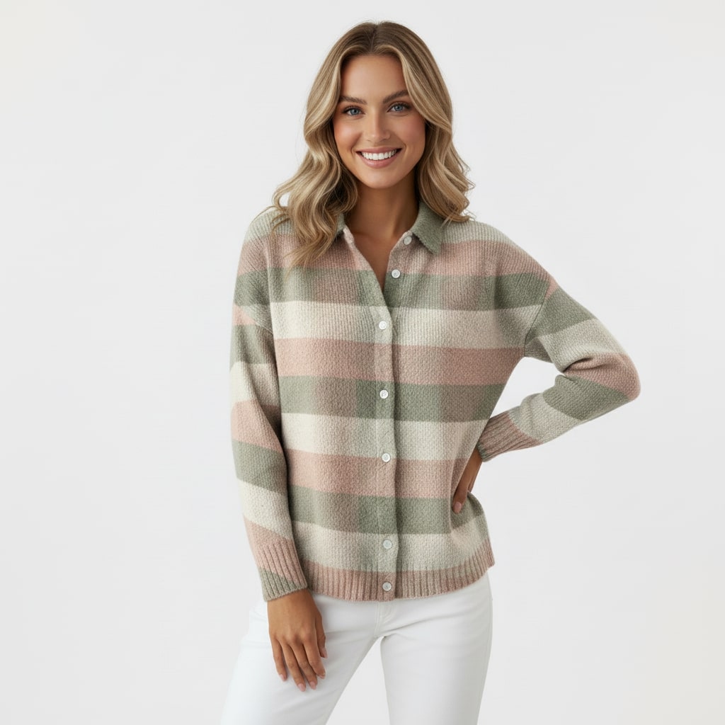 Madeline | Geruite gebreide blouse