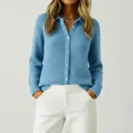 Audrey gebreide cardigan met knopen voor dames in blauw