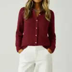 Audrey gebreide cardigan met knopen voor dames in rood