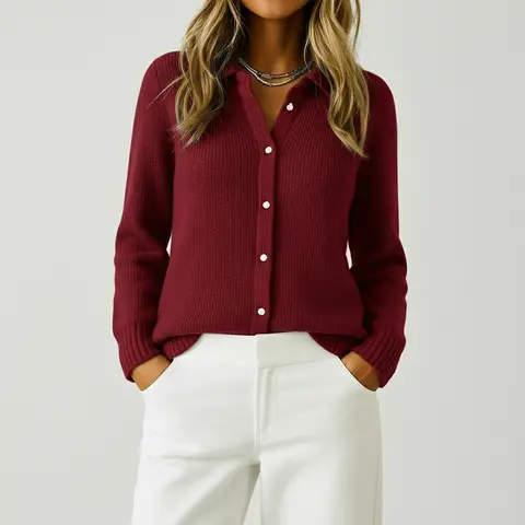 Audrey gebreide cardigan met knopen voor dames in rood