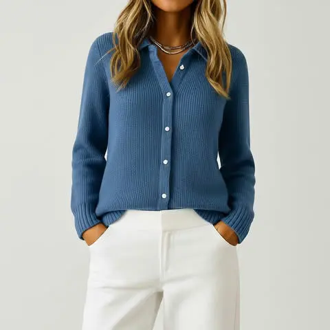 Audrey gebreide cardigan met knopen voor dames in navy blauw