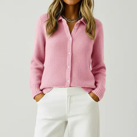 Audrey gebreide cardigan met knopen voor dames in roze