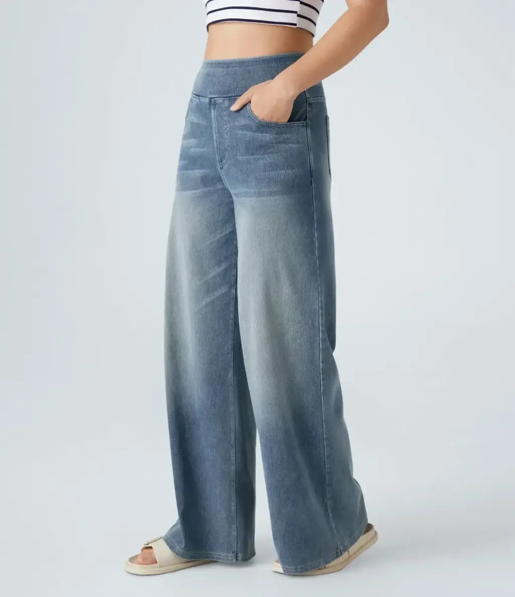 Celeste elastische broek met hoge taille voor dames in blauw