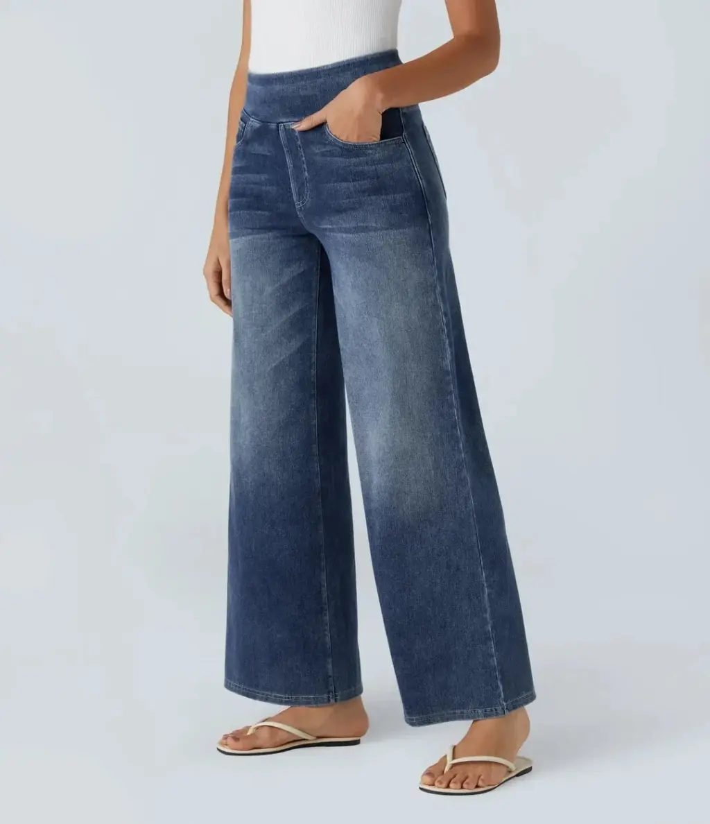 Celeste elastische broek met hoge taille voor dames in donkerblauw