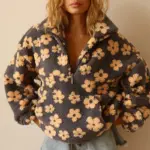 Elise sherpa trui met bloemenprint voor dames in geel