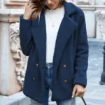 July lange teddy jas voor dames in blauw