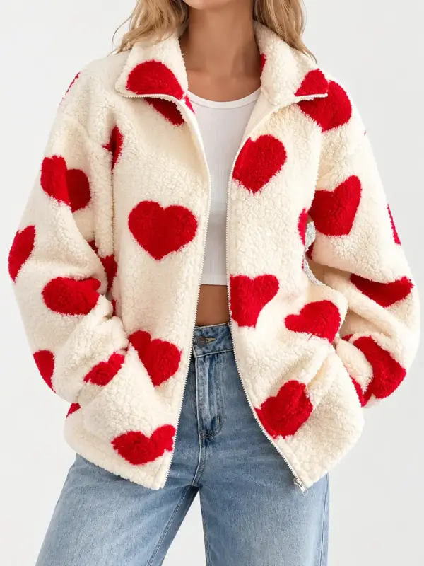 Lena | Fleece Dames Cardigan met Hartjesprint