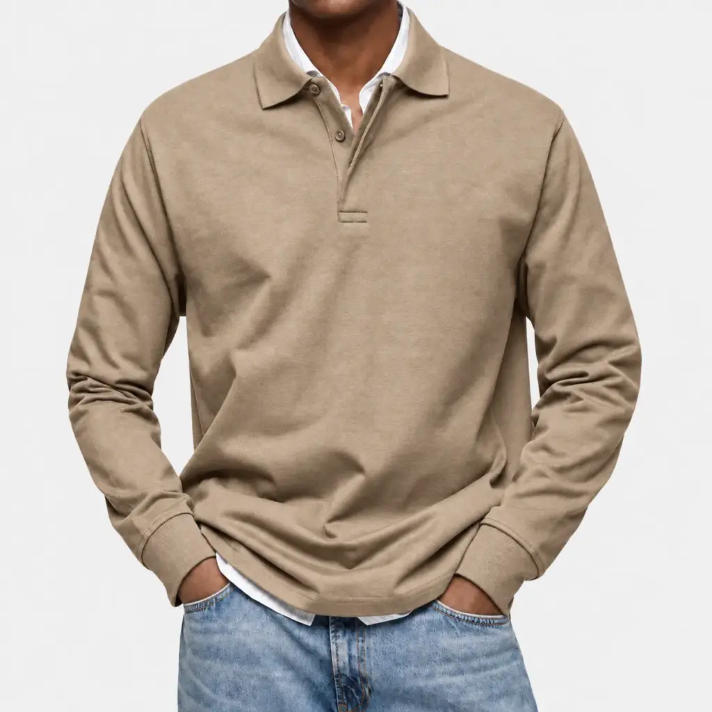 Polo met lange mouw voor heren in beige