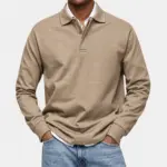 Polo met lange mouw voor heren in beige
