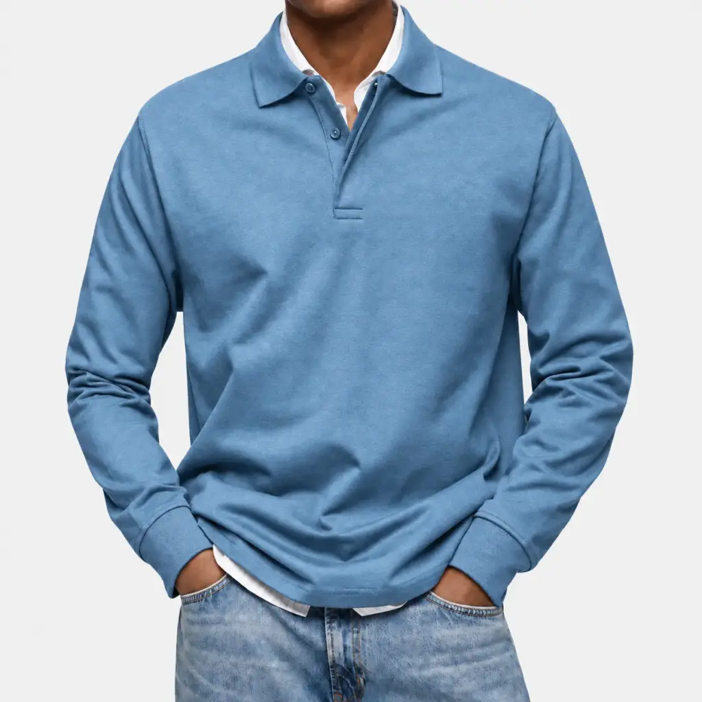 Polo met lange mouw voor heren in blauw
