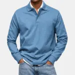 Polo met lange mouw voor heren in blauw