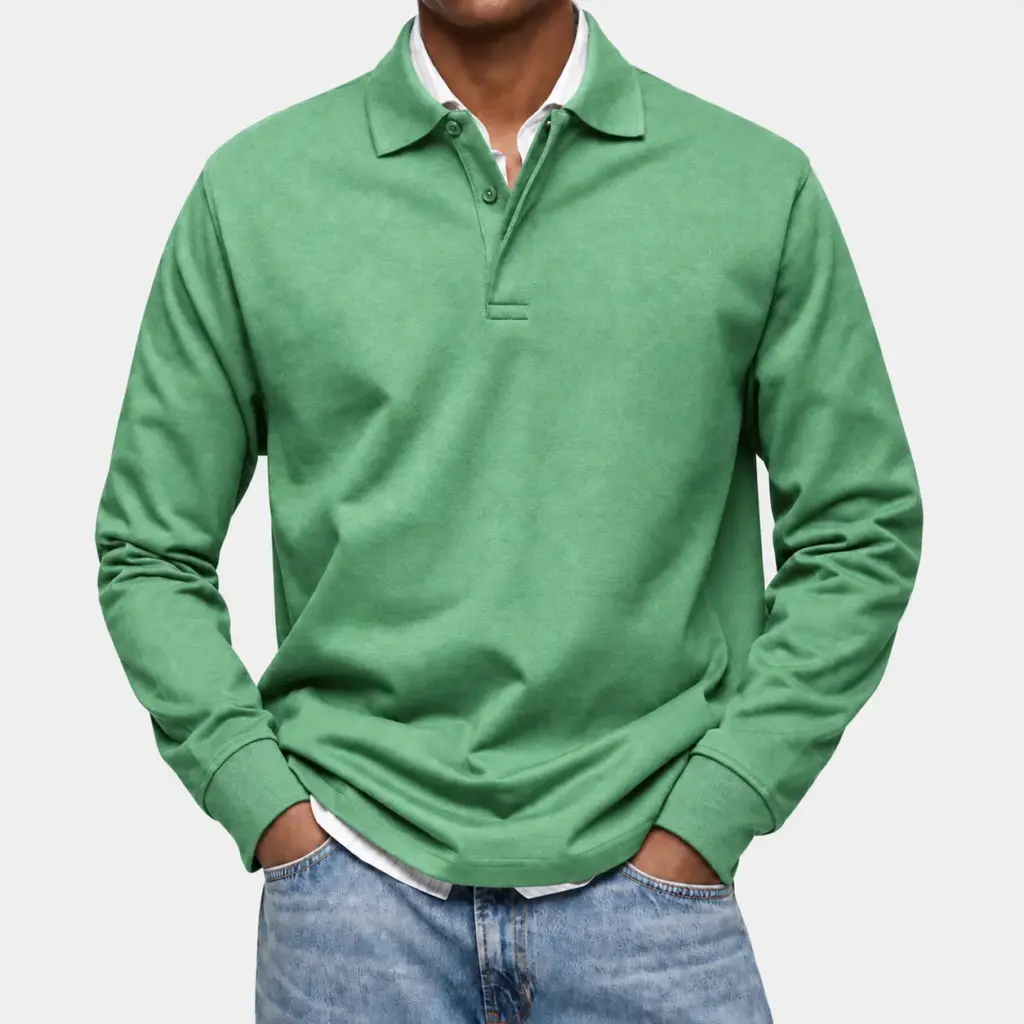 Polo met lange mouw voor heren in groen