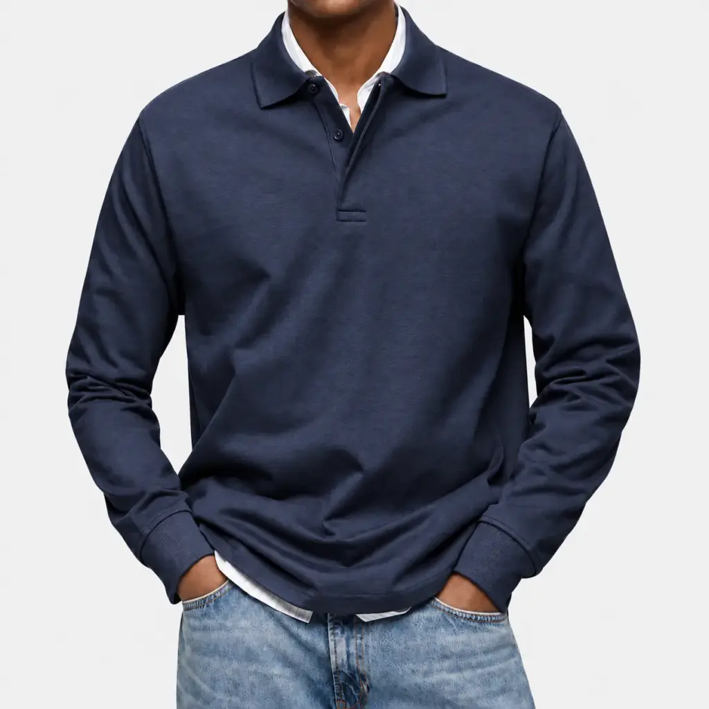 Polo met lange mouw voor heren in navy blauw