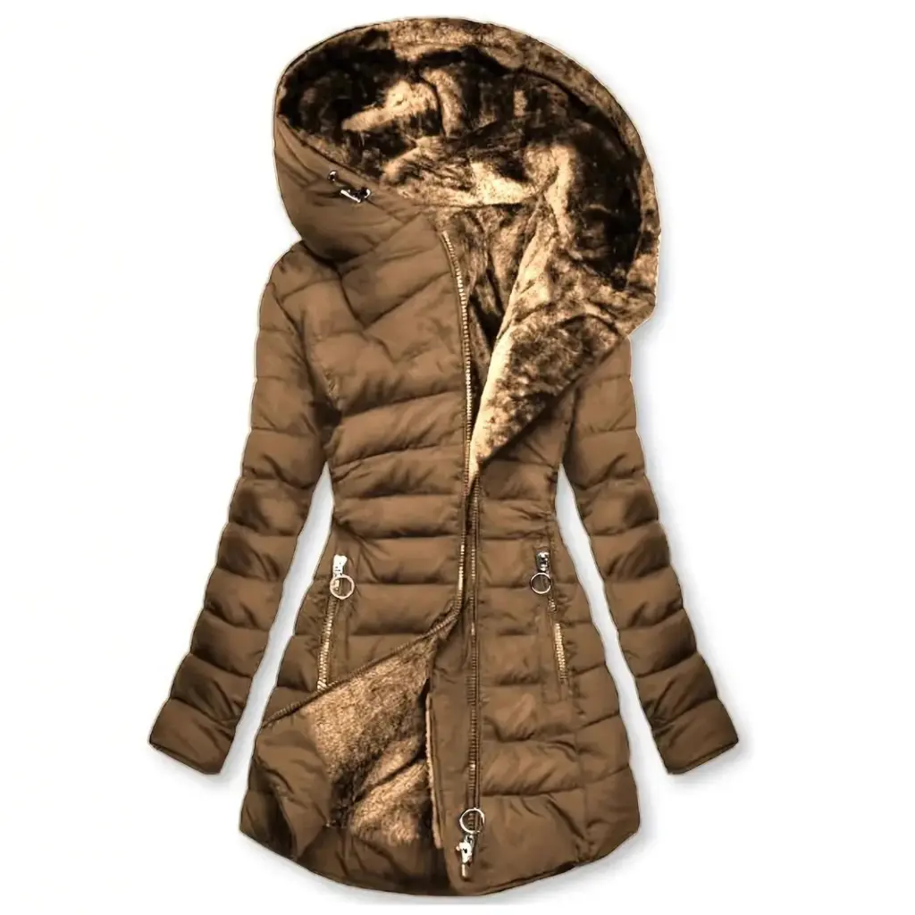 Fenna Gewatteerde Winterjas met Capuchon in camel