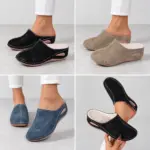 Gevoerde pantoffels met sleehak voor dames in zwart, khaki en blauw, en de zachte voering