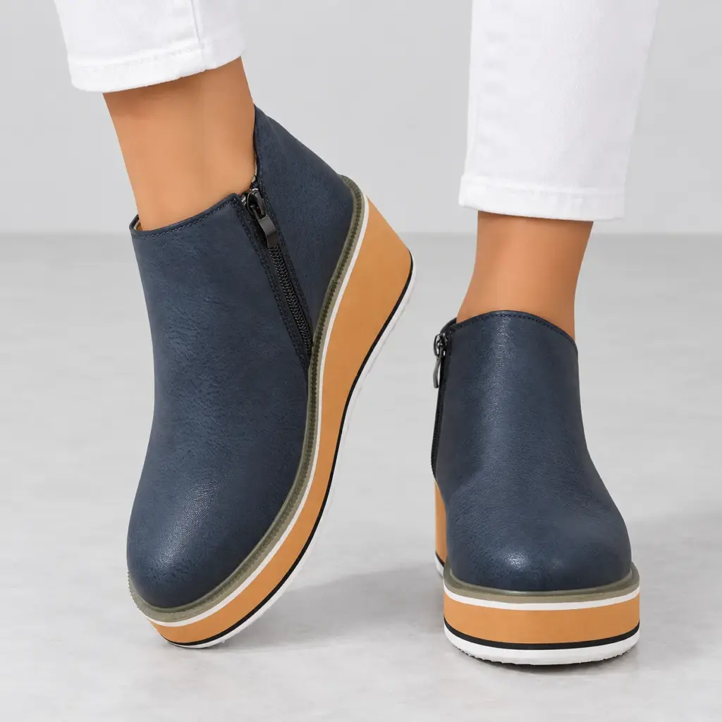 Enkellaarsjes met sleehak dames in donkerblauw