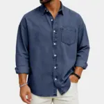 Overhemd met borstzak heren in navy blauw