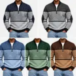 Sweater met halve rits en print voor heren in navy blauw, grijs, blauw, groen en bruin