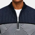 Sweater met halve rits en print: opstaande kraag en halve rits van dichtbij