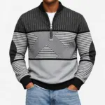 Sweater met halve rits en print voor heren in grijs, gedragen met een lichte jeans