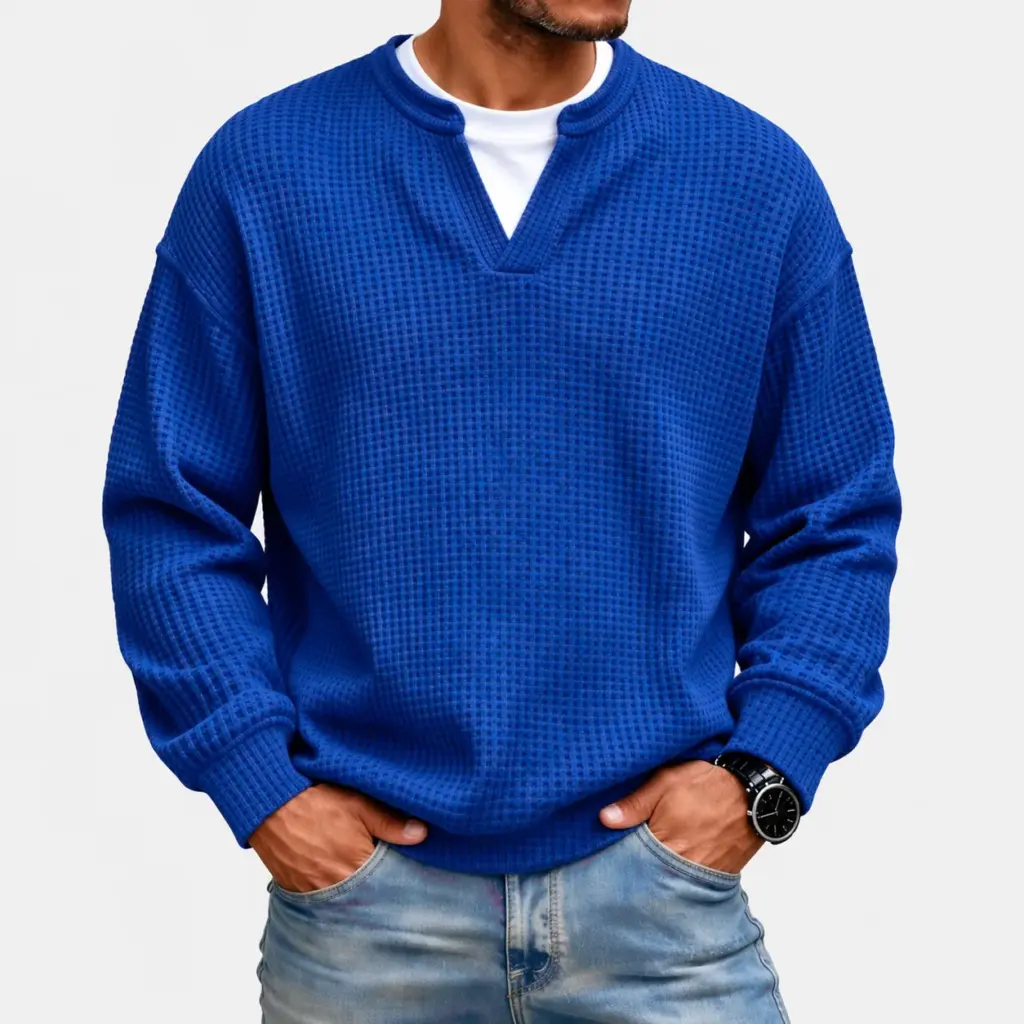 Trui met wafelstructuur heren in blauw
