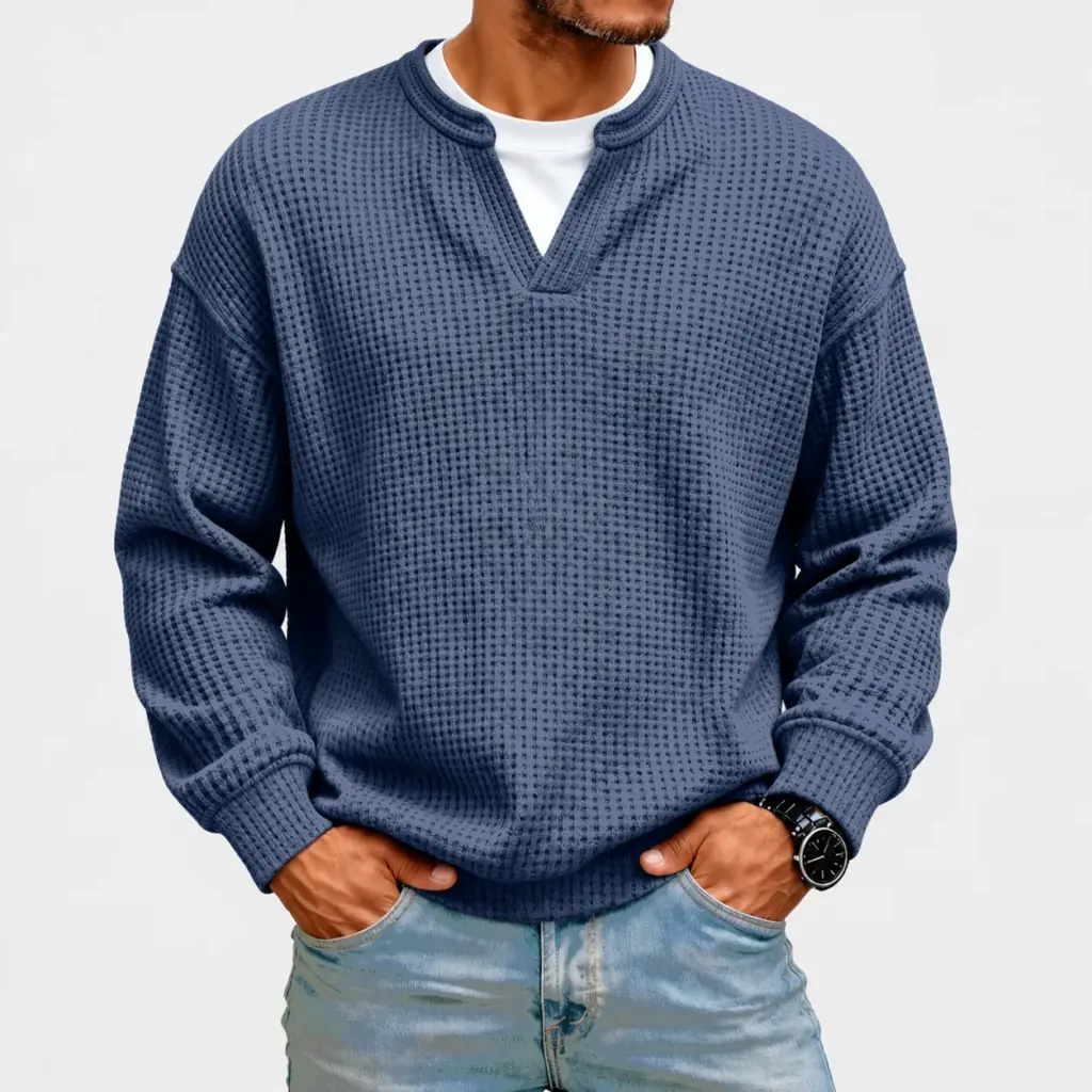 Trui met wafelstructuur heren in navy blauw