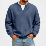Trui met wafelstructuur heren in navy blauw